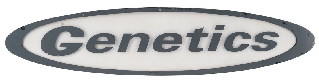 JURASSIC PARK (1993) - Genetics Department Sign: JURASSIC PARK (1993) - Genetics Department Sign - A Genetics department sign from Steven Spielberg's Jurassic Park. John Hammond (Richard Attenborough) brought his group of experts on a genetics lab t
