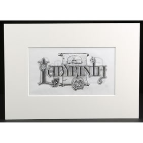 LABYRINTH (1986) - Hand-Illustrated Lawrence Noble Title Logo Design with Scroll Background