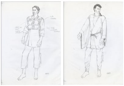THE MATRIX (1999) - Pair of Hand-Drawn Neo (Keanu Reeves) Costume Design Sketches by Lois DeArmond