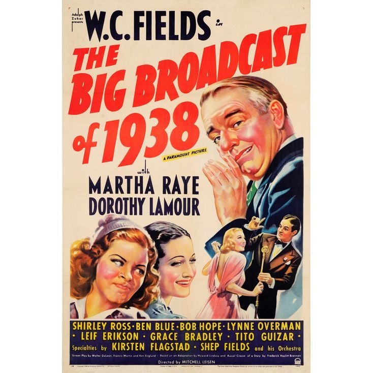 THE BIG BROADCAST OF 1938 - One Sheet (27" x 41"); Style A; Fine+ on Linen: THE BIG BROADCAST OF 1938 One Sheet (27" x 41"); Style A ; Fine+ on Linen Paramount, 1938 The Bellows family creates hilarious chaos aboard an ocean liner in this pop