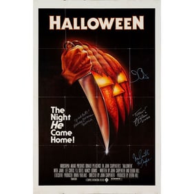 HALLOWEEN - One Sheet (27" x 41") Signed by John Carpenter, Nick Castle, P.J. Soles, and Nancy Kyes