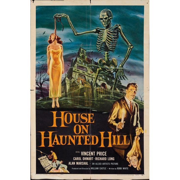 HOUSE ON HAUNTED HILL - One Sheet (27" x 41"); Fine+ Folded: HOUSE ON HAUNTED HILL One Sheet (27" x 41") ; Fine+ Folded; Artwork by Reynold Brown Allied Artists, 1959 This is a very collectible one sheet poster from the classic