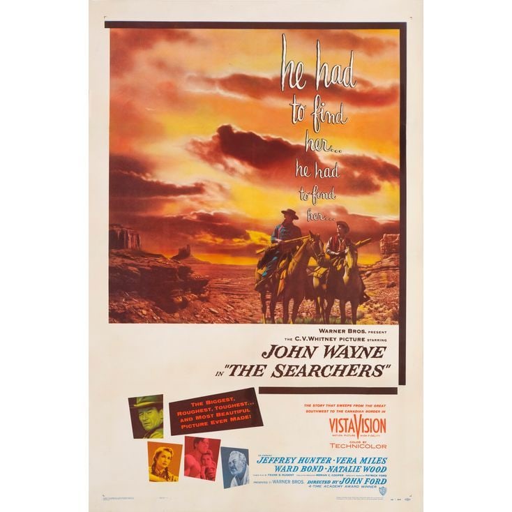 THE SEARCHERS - One Sheet (27" x 41"); Very Fine- on Linen: THE SEARCHERS One Sheet (27" x 41") ; Very Fine- on Linen Warner Bros., 1956 This example from director John Ford's classic Western has been professionally linen-back