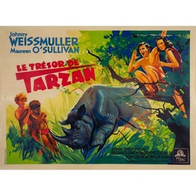 TARZAN'S SECRET TREASURE - First Post-War Release Horizontal French Grande (63" x 47"); From the