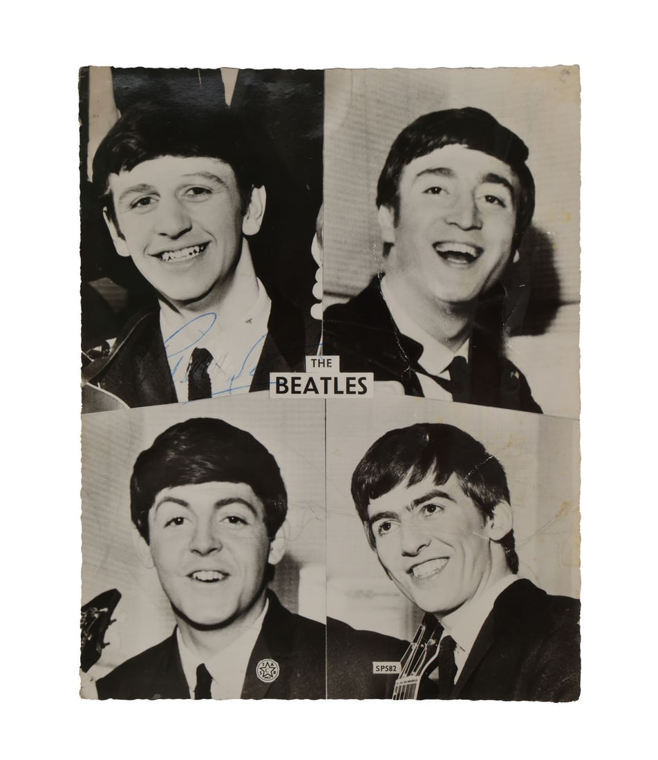 THE BEATLES - Paul McCartney and Ringo Starr-Autographed Beatles Promotional Photograph: THE BEATLES - Paul McCartney and Ringo Starr-Autographed Beatles Promotional Photograph - A promotional photograph of The Beatles, autographed by bass guitarist Paul McCartney and drummer Ringo Starr.