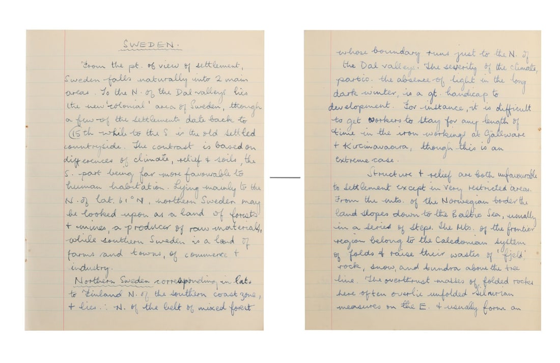 PAUL MCCARTNEY - Liverpool Institute Schoolbook Double-Sided Handwritten Page: PAUL MCCARTNEY - Liverpool Institute Schoolbook Double-Sided Handwritten Page - A lined page from one of Paul McCartney's schoolbooks. This page comes from McCartney's 1959 Liverpool Institute Geograp