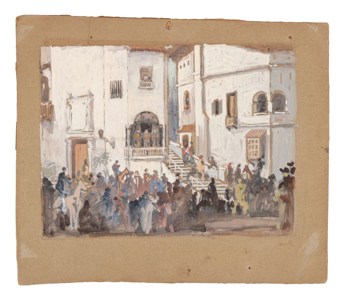 THE GAUCHO (1927) - Hand-Painted Carl Oscar Borg Set Design: THE GAUCHO (1927) - Hand-Painted Carl Oscar Borg Set Design - A set design hand-painted by Carl Oscar Borg from the production of F. Richard Jones' silent adventure film The Gaucho. Swedish-born Borg