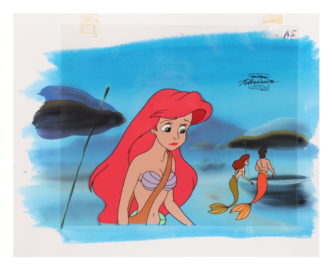 THE LITTLE MERMAID (T.V. SERIES, 1992-1994) - Ariel and Merfolk: THE LITTLE MERMAID (T.V. SERIES, 1992-1994) - Ariel and Merfolk - This two-cel setup shows Ariel in a classic half-figure pose, created for an episode of the Little Mermaid television series from the