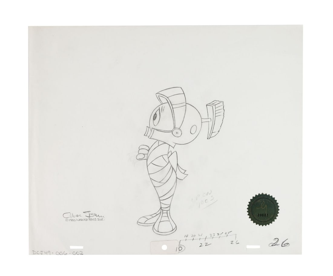 WARNER BROS. STUDIOS - Marvin the Martian Original Production Drawing Autographed by Chuck Jones: WARNER BROS. STUDIOS - Marvin the Martian Original Production Drawing Autographed by Chuck Jones - An original drawing used in the production of the 1980 television special "Daffy Duck's Thanks-For-Gi