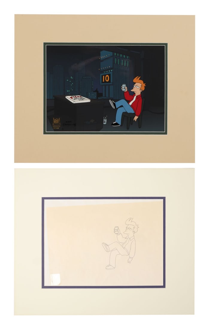 FUTURAMA (1999-2023) - Fry's New Year Countdown Hand-Painted  Cel Autographed by Matt Groening and (1 of 5)