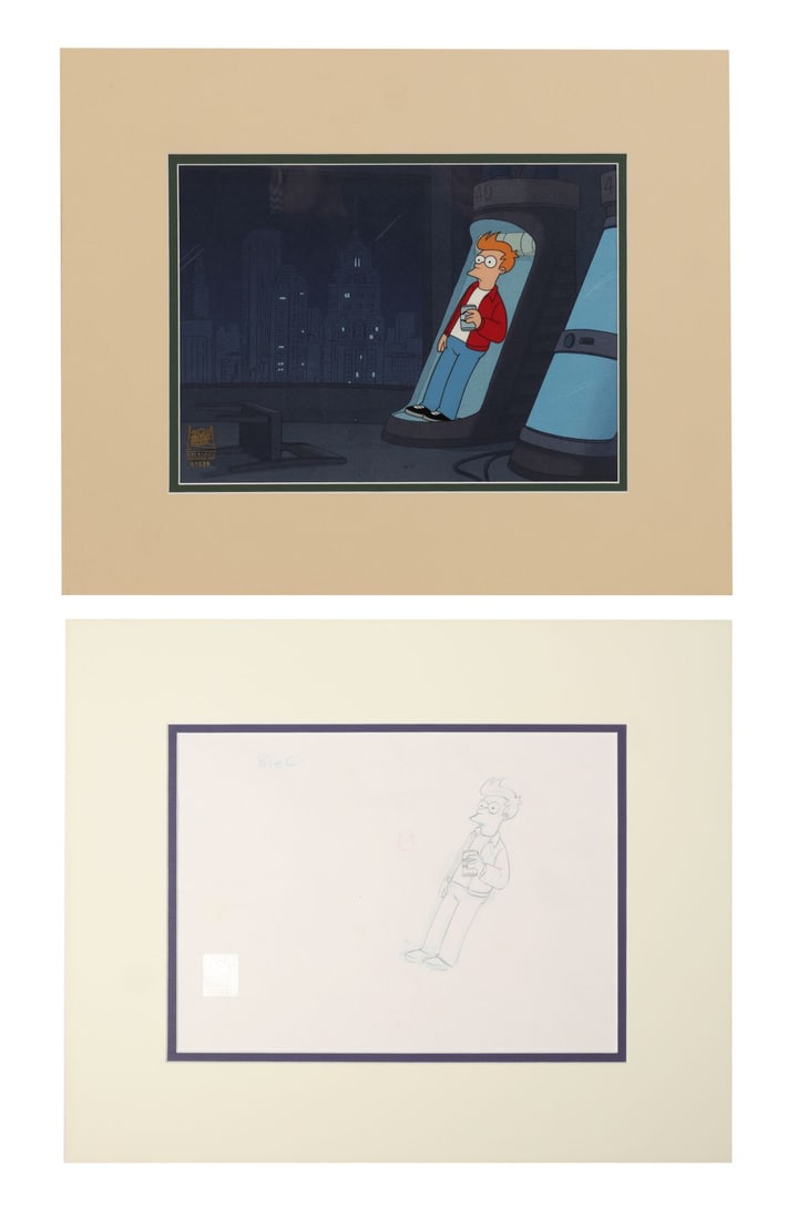 FUTURAMA (1999-2023) - Fry in the Cryopod Hand-Painted Cel and Matching Production Drawing (1 of 4)