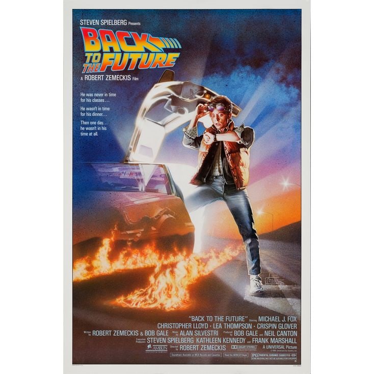 BACK TO THE FUTURE - One Sheet (27" x 41"); Near Mint Rolled: BACK TO THE FUTURE One Sheet (27" x 41") ; Near Mint Rolled; Artwork by Drew Struzan Universal, 1985 This example of artist Drew Struzan's iconic imagery of Marty McF