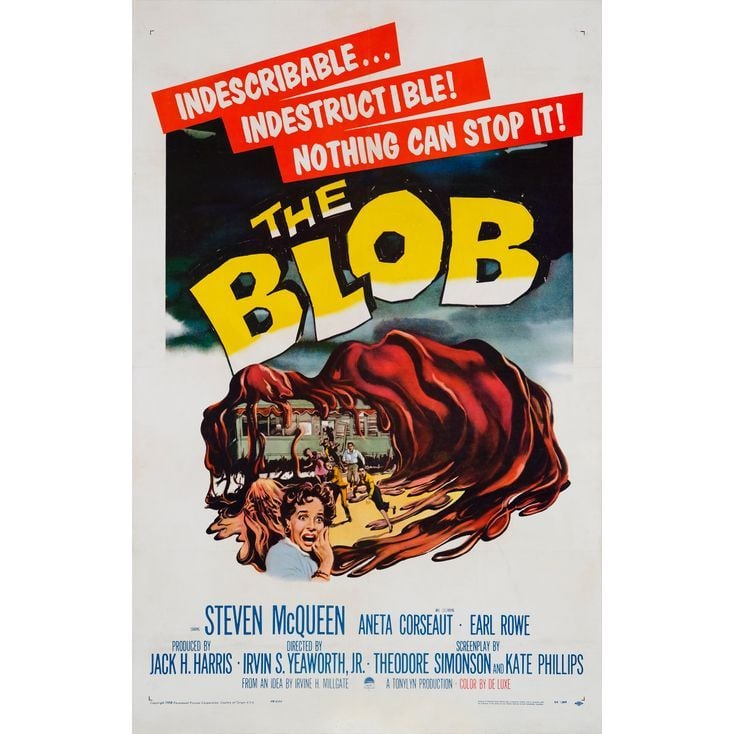 THE BLOB - One Sheet (27" x 41"); Very Fine on Linen: THE BLOB One Sheet (27" x 41") ; Very Fine on Linen Paramount, 1958 Hollywood legend Steve McQueen had his first starring role in this classic sci-fi thriller, and th