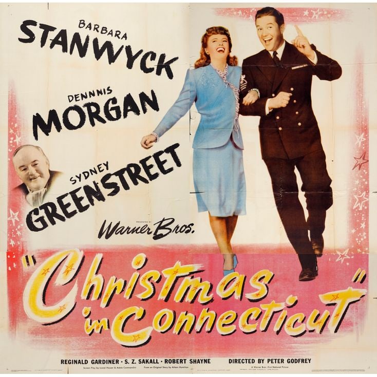 CHRISTMAS IN CONNECTICUT - Six Sheet (81" x 80"); Very Fine- Folded: CHRISTMAS IN CONNECTICUT Six Sheet (81" x 80") ; Very Fine- Folded Warner Bros., 1945 Barbara Stanwyck, Dennis Morgan, and Sydney Greenstreet joyfully celebrate Chris
