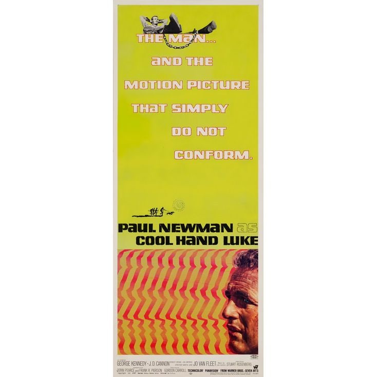 COOL HAND LUKE - Insert (14" x 36"); The Collection of the Late J. Stephen Ryan; Fine+ on Paper: COOL HAND LUKE Insert (14" x 36") ; The Collection of the Late J. Stephen Ryan Fine+ on Paper; Artwork by James Bama Warner Bros., 1967 This insert was originally fold