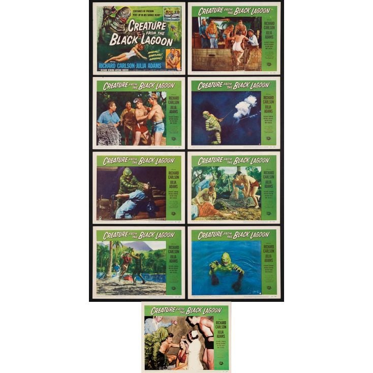 CREATURE FROM THE BLACK LAGOON - Lobby Card Set (8) + "Ninth Card" (11" x 14"); The Collection of: CREATURE FROM THE BLACK LAGOON Lobby Card Set (8) + "Ninth Card" (11" x 14") ; The Collection of the Late J. Stephen Ryan Very Fine- Universal-International, 1954 This