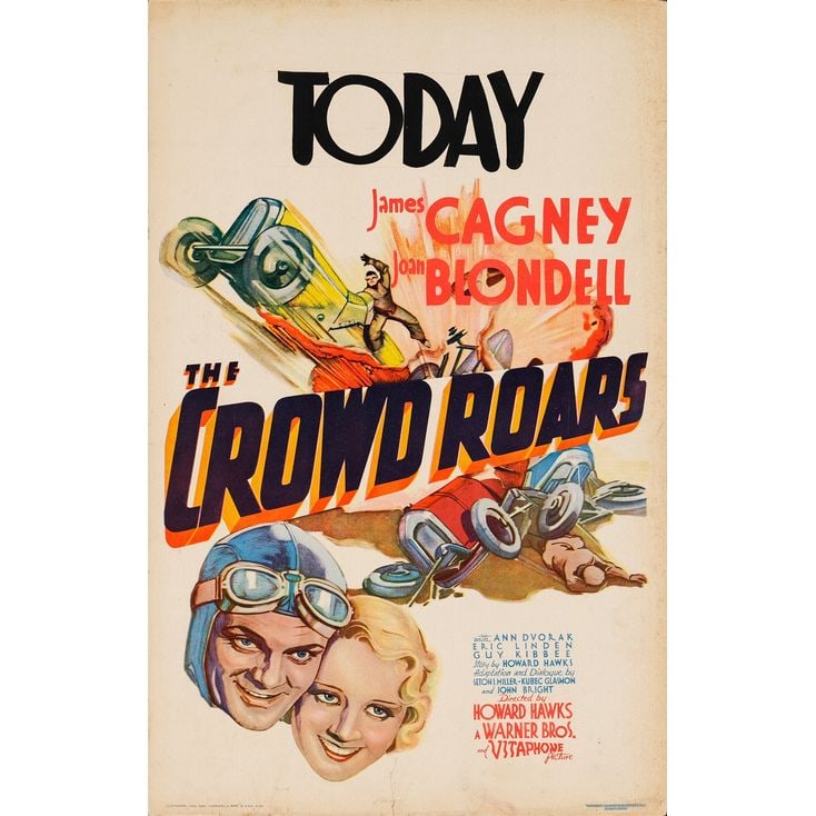 THE CROWD ROARS - Window Card (14" x 22"); Fine+: THE CROWD ROARS Window Card (14" x 22") ; Fine+ Warner Bros., 1932 Warner Bros. favorites James Cagney and Joan Blondell are beautifully portrayed on this outstanding