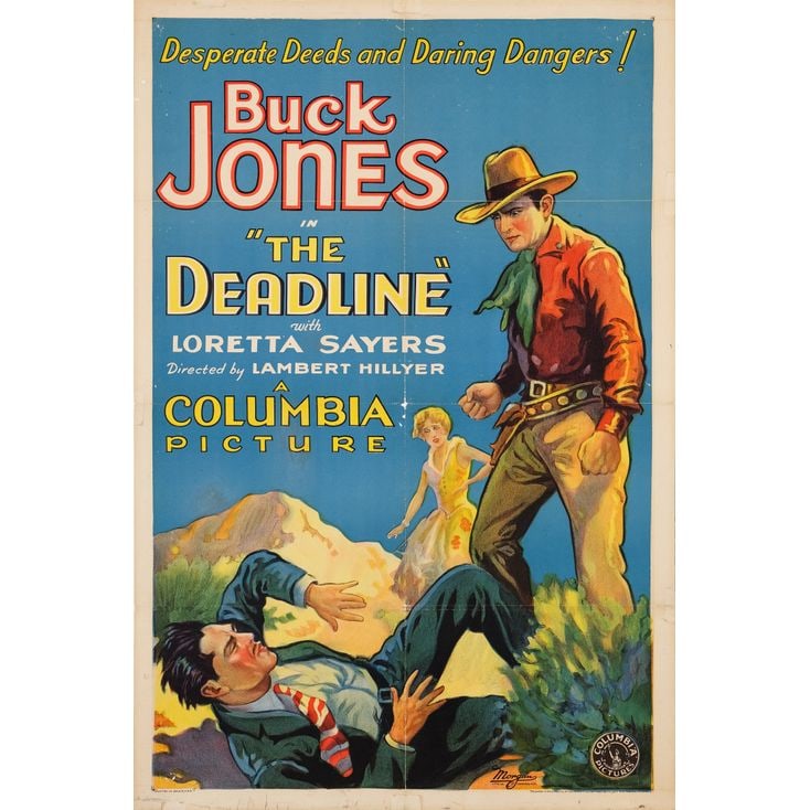THE DEADLINE - One Sheet (27" x 41"); Stone Lithograph; Very Fine- on Linen: THE DEADLINE One Sheet (27" x 41"); Stone Lithograph ; Very Fine- on Linen Columbia, 1931 The great Western star Buck Jones is depicted in beautiful stone lithography