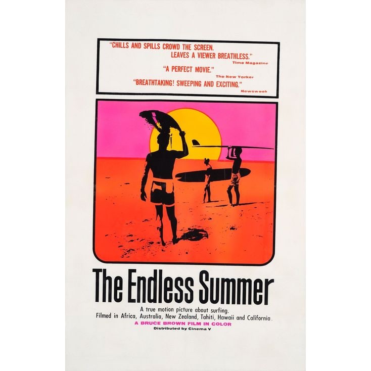 THE ENDLESS SUMMER - One Sheet (27" x 41"); Day-Glo Style; Fine+ on Linen: THE ENDLESS SUMMER One Sheet (27" x 41"); Day-Glo Style ; Fine+ on Linen; Artwork by John Van Hamersveld Cinema 5, 1965 Originally folded with additional folds near t