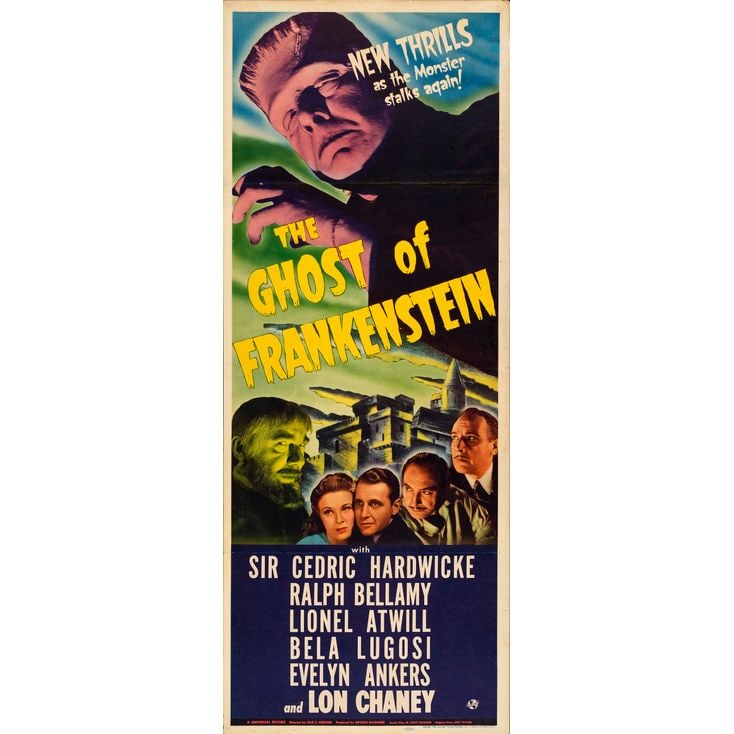 THE GHOST OF FRANKENSTEIN - Insert (14" x 36"); Very Fine+ Folded: THE GHOST OF FRANKENSTEIN Insert (14" x 36") ; Very Fine+ Folded Universal, 1942 This outstanding insert poster from the film is unrestored and folded. It only shows