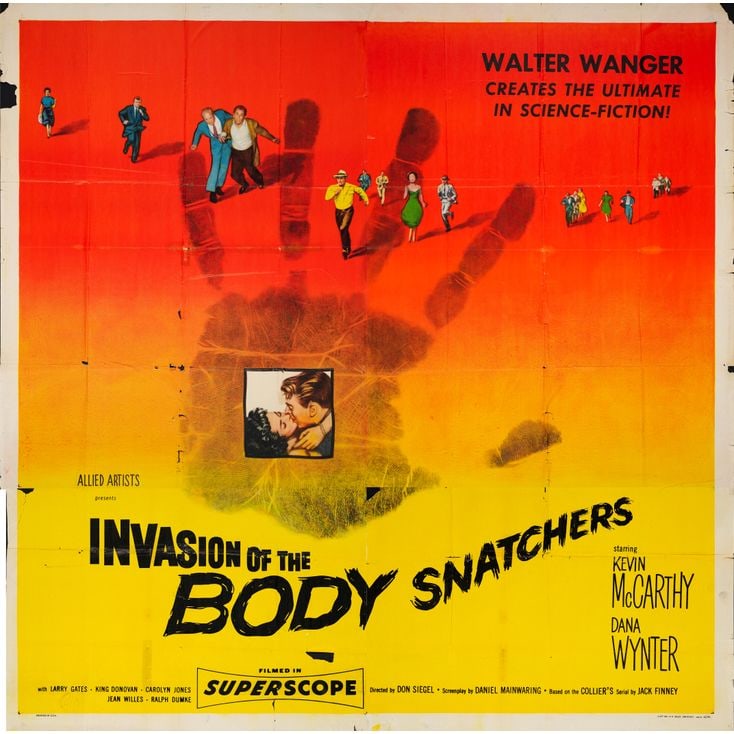INVASION OF THE BODY SNATCHERS - Six Sheet (79" x 79"); The Collection of the Late J. Stephen Ryan;: INVASION OF THE BODY SNATCHERS Six Sheet (79" x 79") ; The Collection of the Late J. Stephen Ryan Fine- Folded Allied Artists, 1956 Printed on four panels and folded,