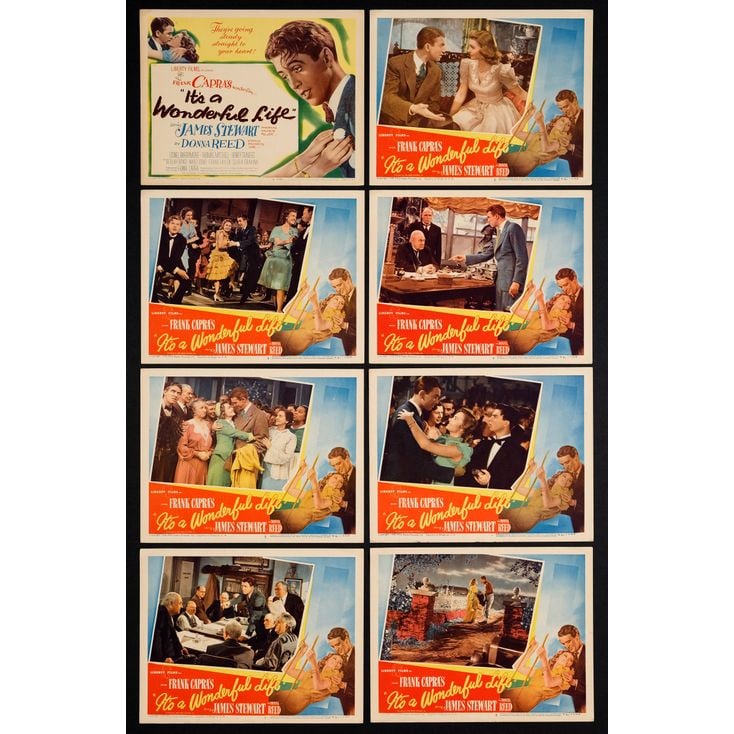 IT'S A WONDERFUL LIFE - Lobby Card Set (8) (11" x 14"); Blue Background Style; Very Fine+: IT'S A WONDERFUL LIFE Lobby Card Set (8) (11" x 14"); Blue Background Style ; Very Fine+ RKO, 1946 This is the scarcer complete set of eight blue background lobby car