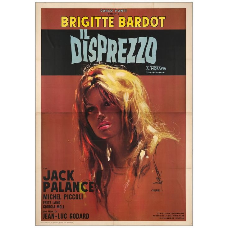 LE MEPRIS - Italian Four Fogli (55" x 77"); Country-of-Origin; Very Fine+ on Linen: LE MEPRIS Italian Four Fogli (55" x 77"); Country-of-Origin ; Very Fine+ on Linen; Artwork by Giuliano Nistri Interfilm, 1963 Arguably the best film Brigitte Bardot e