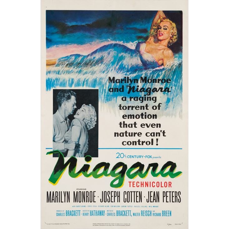 NIAGRA - One Sheet (27" x 41.5"); Fine on Linen: NIAGRA One Sheet (27" x 41.5") ; Fine on Linen 20th Century Fox, 1953 Marilyn Monroe is depicted in beautiful artwork and in a photographic scene from this popular Fi