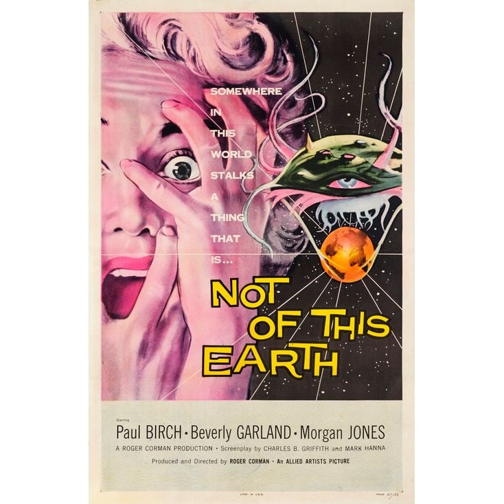 NOT OF THIS EARTH - One Sheet (27" x 42"); Very Fine- on Linen: NOT OF THIS EARTH One Sheet (27" x 42") ; Very Fine- on Linen Allied Artists, 1957 Featuring a dramatic image of leading lady Beverly Garland reacting in horror, this
