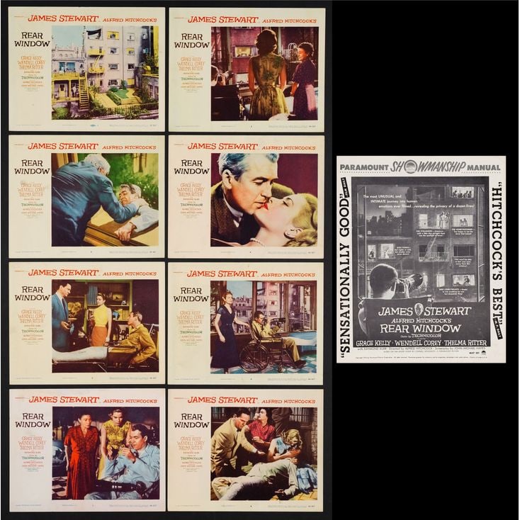 REAR WINDOW - Lobby Card Set (8) + Uncut Pressbook (11" x 14", 12.25" x 15"); The Collection of the (1 of 5)