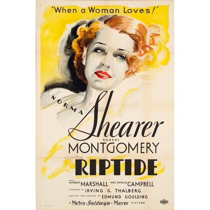 RIPTIDE - One Sheet (27" x 41"); Style C; Very Fine+ Folded: RIPTIDE One Sheet (27" x 41"); Style C ; Very Fine+ Folded MGM, 1934 A first-time offering at Propstore, this spectacular and rare "Style C" one sheet in stone lithog