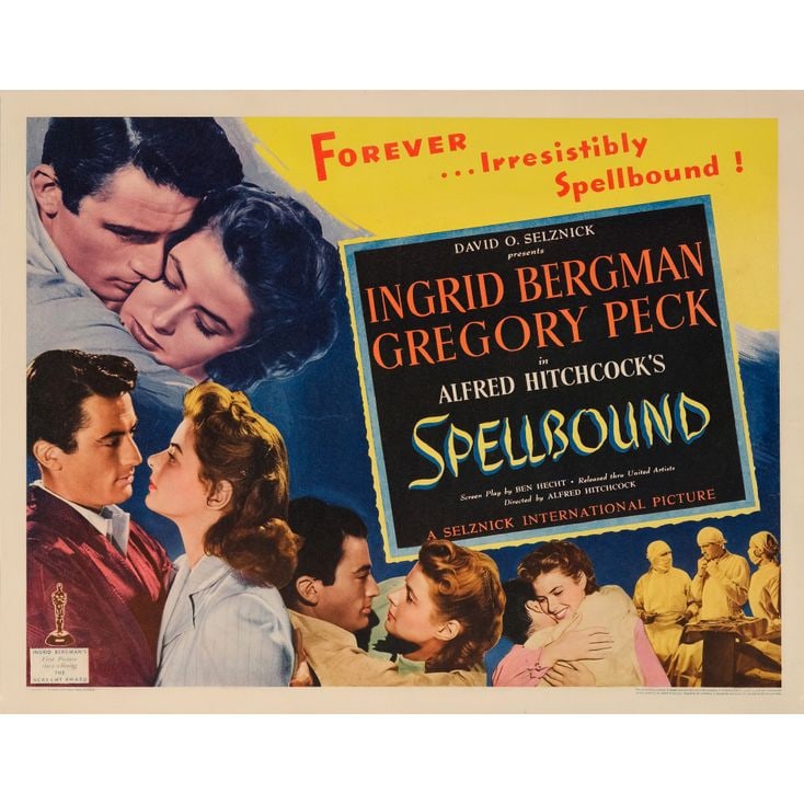 SPELLBOUND - Half Sheet (22" x 28"); The Collection of the Late J. Stephen Ryan; Fine+ on Paper: SPELLBOUND Half Sheet (22" x 28") ; The Collection of the Late J. Stephen Ryan Fine+ on Paper United Artists, 1945 This beautiful half sheet poster from Alfred Hitchco
