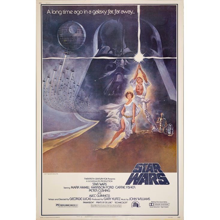 STAR WARS: A NEW HOPE - 40 x 60; The Collection of the Late J. Stephen Ryan; Style A; Very Fine-: STAR WARS: A NEW HOPE 40 x 60; Style A ; The Collection of the Late J. Stephen Ryan Very Fine- Rolled; Artwork by Tom Jung 20th Century Fox, 1977 Scarce in this format