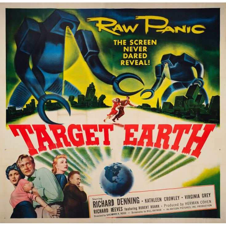 TARGET EARTH - Six Sheet (80" x 79"); The Collection of the Late J. Stephen Ryan; Very Fine on Linen: TARGET EARTH Six Sheet (80" x 79") ; The Collection of the Late J. Stephen Ryan Very Fine on Linen Allied Artists, 1954 This six sheet poster was printed on four panel