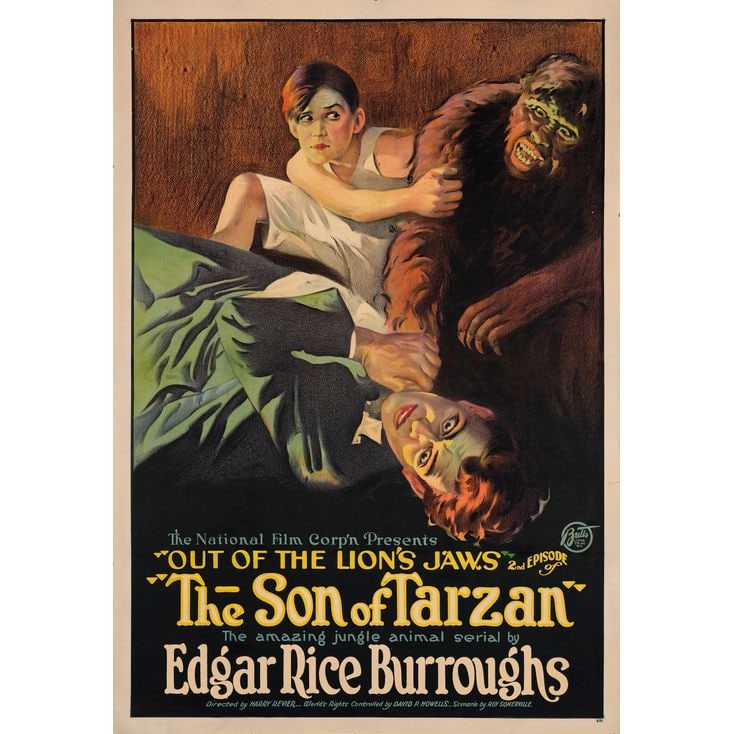 THE SON OF TARZAN - One Sheet (28.25" x 41"); The Bradleigh Vinson Collection; Episode 2: "Out of: THE SON OF TARZAN One Sheet (28.25" x 41"); Episode 2: "Out of the Lion's Jaws"; Stone Lithograph ; The Bradleigh Vinson Collection Very Fine on Linen National Film Corporation of America, 1920<