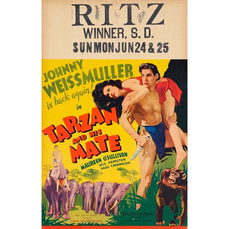 TARZAN AND HIS MATE - Window Card (14" x 22"); The Bradleigh Vinson Collection; Near Mint: TARZAN AND HIS MATE Window Card (14" x 22") ; The Bradleigh Vinson Collection Near Mint MGM, 1934 This stunning window card from the sequel to MGM's "Tarzan the Ape Ma