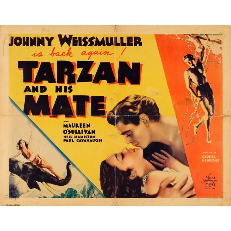 TARZAN AND HIS MATE - Half Sheet (22" x 28"); The Bradleigh Vinson Collection; Fine+ Folded: TARZAN AND HIS MATE Half Sheet (22" x 28") ; The Bradleigh Vinson Collection Fine+ Folded MGM, 1934 This scarce half sheet features beautiful artwork of jungle lovers