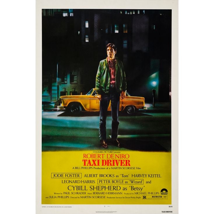 TAXI DRIVER - One Sheet (27" x 41"); Very Fine+ on Linen: TAXI DRIVER One Sheet (27" x 41") ; Very Fine+ on Linen; Artwork by Guy Pellaert Columbia, 1976 Depicting one of the most recognizable movie poster images from the 19