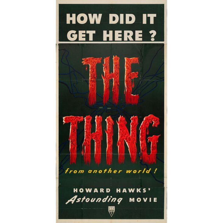 THE THING FROM ANOTHER WORLD - Trimmed Three Sheet (40" x 80"); The Collection of the Late J.: THE THING FROM ANOTHER WORLD Trimmed Three Sheet (40" x 80") ; The Collection of the Late J. Stephen Ryan Fine- Folded RKO, 1951 Printed on three panels and folded, th