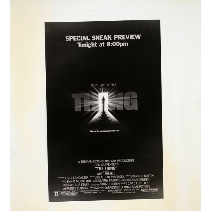 THE THING - Uncut Sneak Preview Poster (39" x 42"); Las Vegas Special Sneak Preview; Fine+ Rolled: THE THING Uncut Sneak Preview Poster (39" x 42"); Las Vegas Special Sneak Preview ; Fine+ Rolled Universal, 1982 This initial poster was from an early-1980s public pr