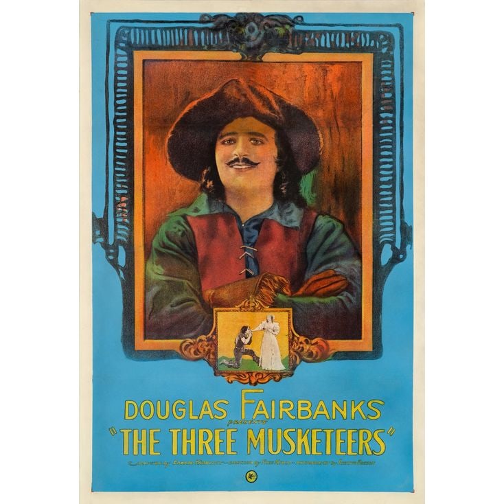 THE THREE MUSKETEERS - One Sheet (28" x 41"); Stone Lithograph; Very Good+ on Linen: THE THREE MUSKETEERS One Sheet (28" x 41"); Stone Lithograph ; Very Good+ on Linen United Artists, 1921 This beautiful stone lithograph depicts a portrait of Douglas