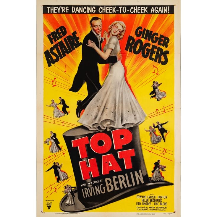 TOP HAT - One Sheet (27" x 41"); Style A; Very Fine+ Folded: TOP HAT One Sheet (27" x 41"); Style A ; Very Fine+ Folded RKO, R-1953 By the early 1950s, the Astaire and Rogers musicals were largely unknown to a newer generation,