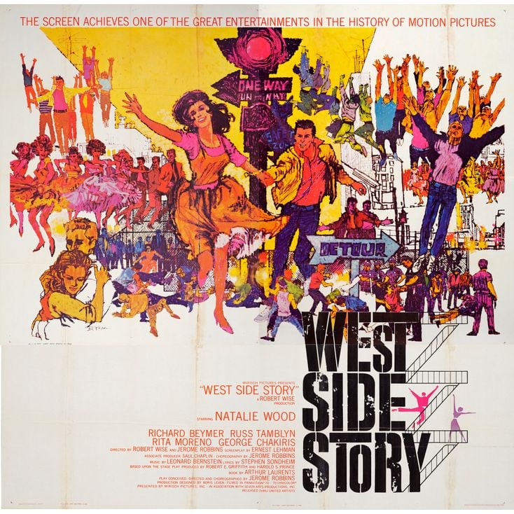 WEST SIDE STORY - Six Sheet (79" x 79"); Very Fine Folded: WEST SIDE STORY Six Sheet (79" x 79") ; Very Fine Folded; Artwork by Bob Peak United Artists, 1961 From director Robert Wise's screen version of of the theatrical mus