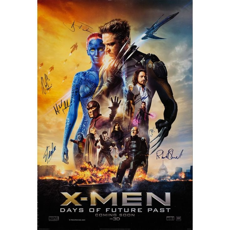X-MEN: DAYS OF FUTURE PAST - One Sheet (27" x 40") Signed by Hugh Jackman, Patrick Stewart, Stan: X-MEN: DAYS OF FUTURE PAST One Sheet (27" x 40"); International Style C, Double-Sided Signed by Hugh Jackman, Patrick Stewart, Stan Lee, Michael Fassbender, Jennifer Lawrence, Daniel Cudmore, Shawn As