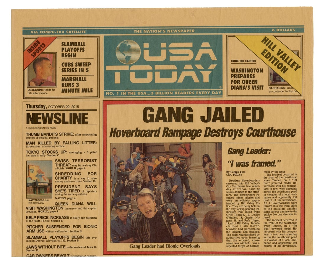 BACK TO THE FUTURE PART II (1989) - "Gang Jailed" USA Today Newspaper Cover (1 of 6)