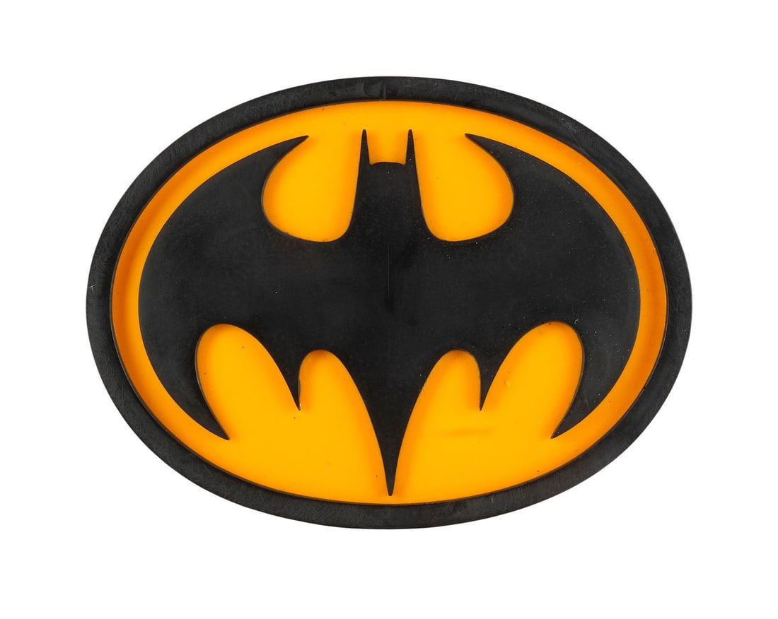 BATMAN RETURNS (1992) - Batman's (Michael Keaton) Photo-Matched Chest Emblem: BATMAN RETURNS (1992) - Batman's (Michael Keaton) Photo-Matched Chest Emblem - Batman's (Michael Keaton) photo-matched chest emblem from Tim Burton's Batman Returns. Batman wore his signature chest
