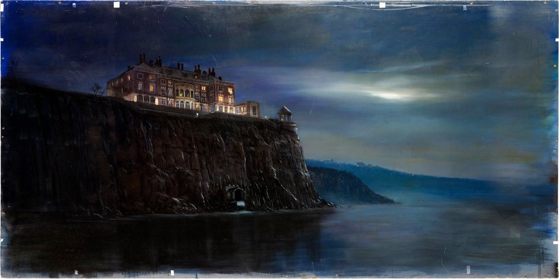 BATMAN FOREVER (1995) - Hand-Painted Syd Dutton Wayne Manor Matte Painting: BATMAN FOREVER (1995) - Hand-Painted Syd Dutton Wayne Manor Matte Painting - A matte painting of Wayne Manor hand-painted by legendary special visual effects artist Syd Dutton for Joel Schumacher's Ba