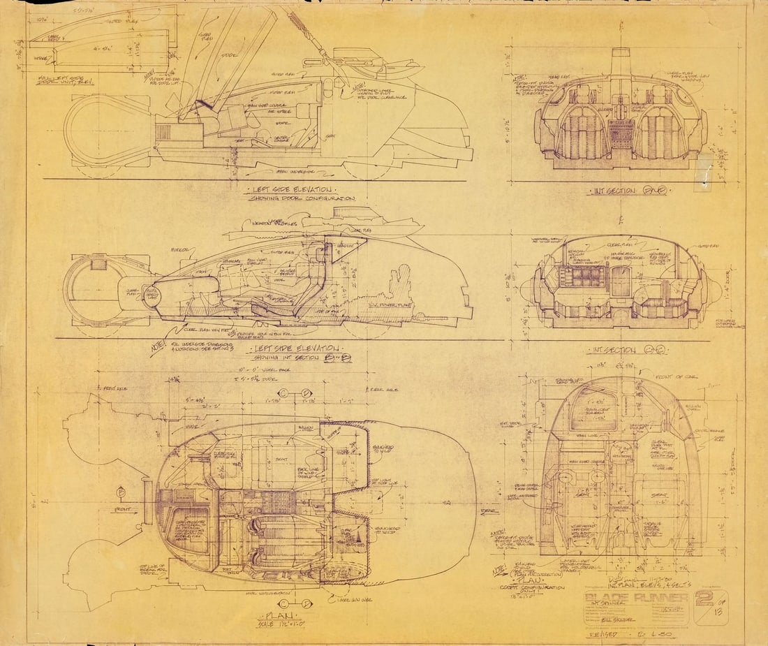 BLADE RUNNER (1982) - Framed William Ladd Skinner Spinner Blueprint (1 of 1)