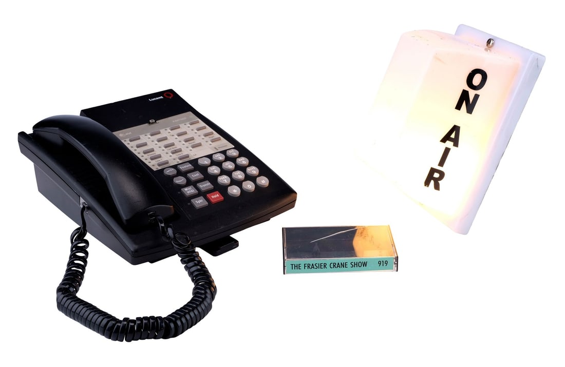 FRASIER (T.V. SERIES, 1993 - 2004) - Dr. Frasier Crane's (Kelsey Grammer) Light-Up KACL "ON AIR": FRASIER (T.V. SERIES, 1993 - 2004) - Dr. Frasier Crane's (Kelsey Grammer) Light-Up KACL "ON AIR" Studio Light, Broadcast Booth Phone, and "The Frasier Crane Show" Cassette Case - Dr. Frasier Crane's (