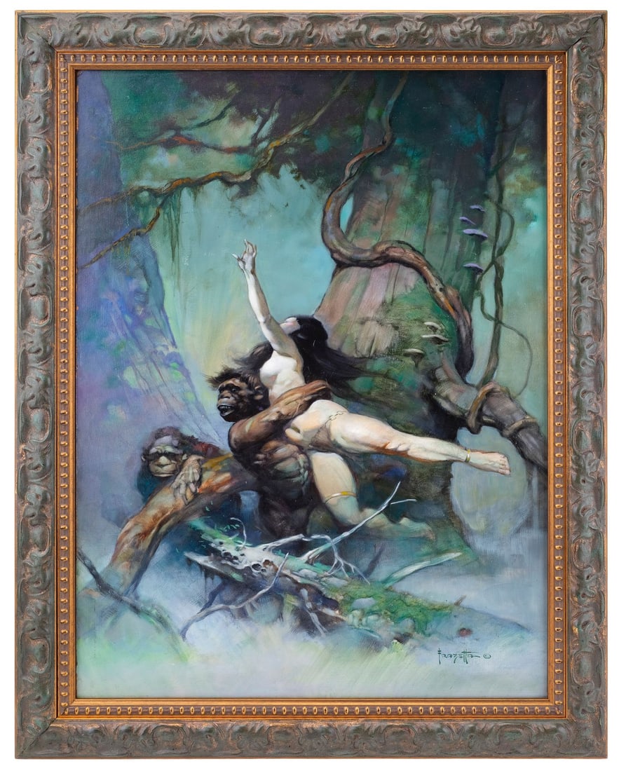 THE PEOPLE THAT TIME FORGOT (1918) - Framed Hand-Painted Frank Frazetta "Captive Princess" 1973: THE PEOPLE THAT TIME FORGOT (1918) - Framed Hand-Painted Frank Frazetta "Captive Princess" 1973 Paperback Cover Artwork - A painting, sometimes referred to as "Captive Princess," hand-painted by Frank
